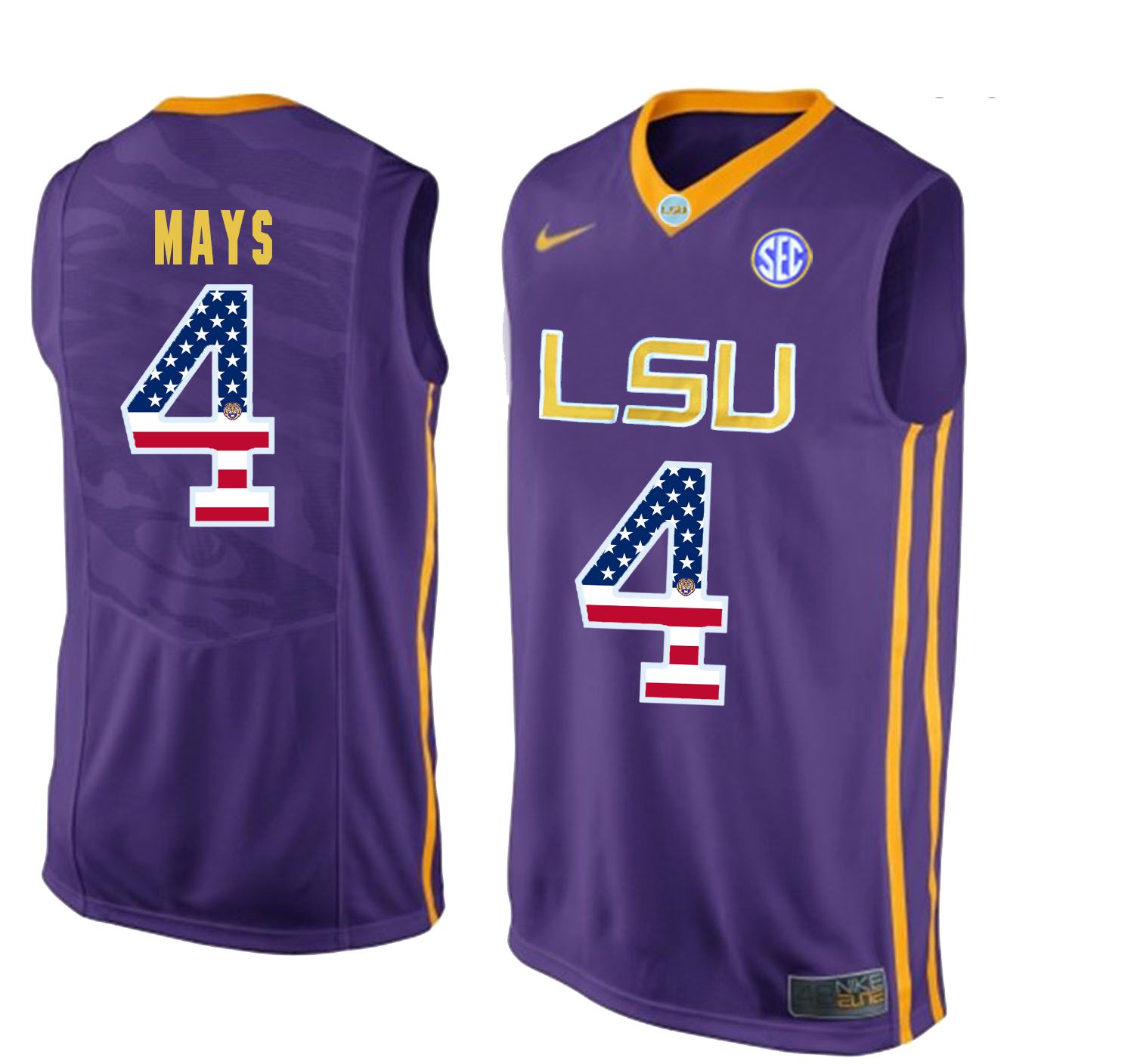Men LSU Tigers #4 Mays Purple Flag Customized NCAA Jerseys